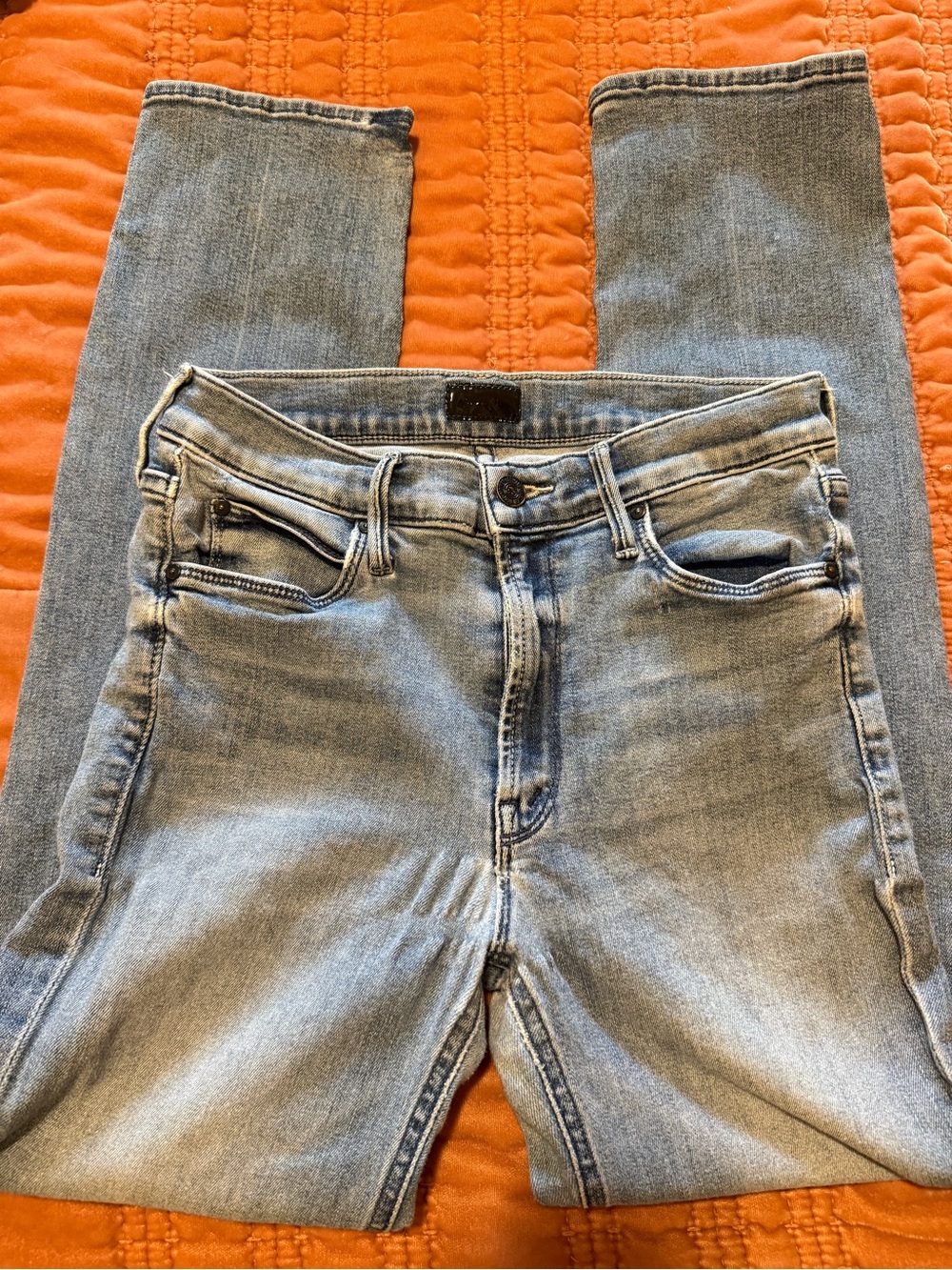 MOTHER Mid Rise Dazzler Ankle Light Blue Straight Jeans - Classic Straight Leg